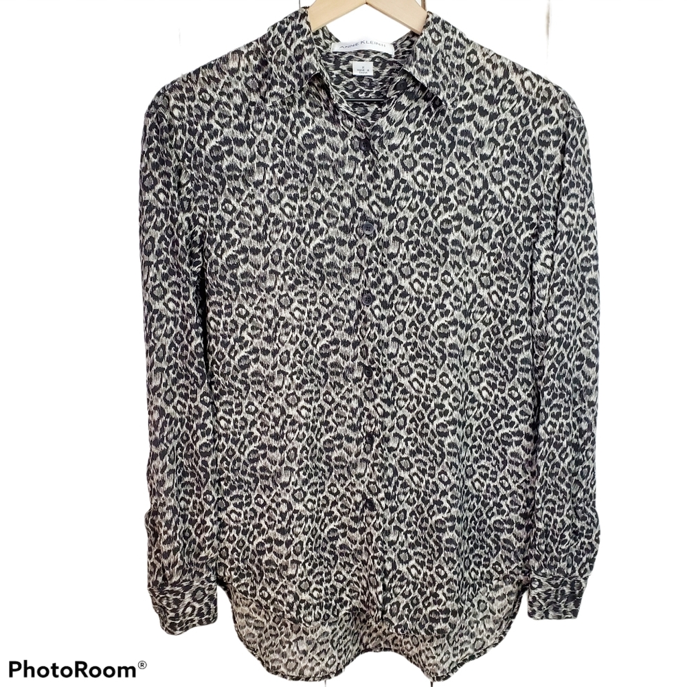 Anne Klein | 100% Silk Long Sleeve Button Down Shirt Size 2